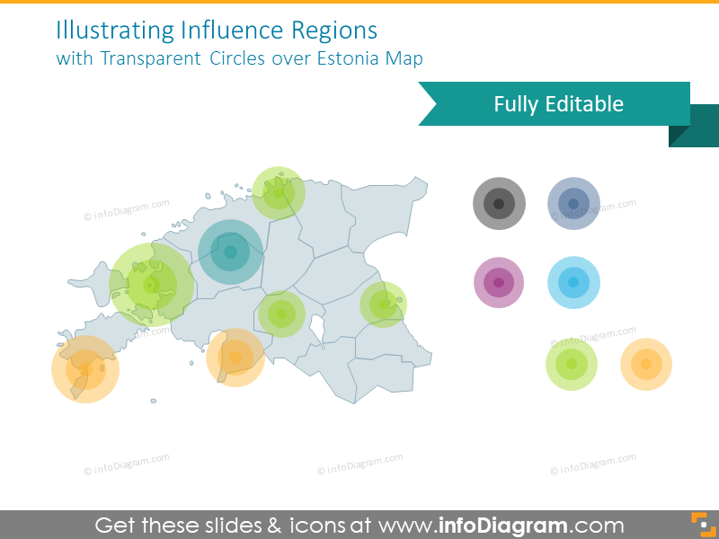 Influence regions map illustrated with semi-transparent circles