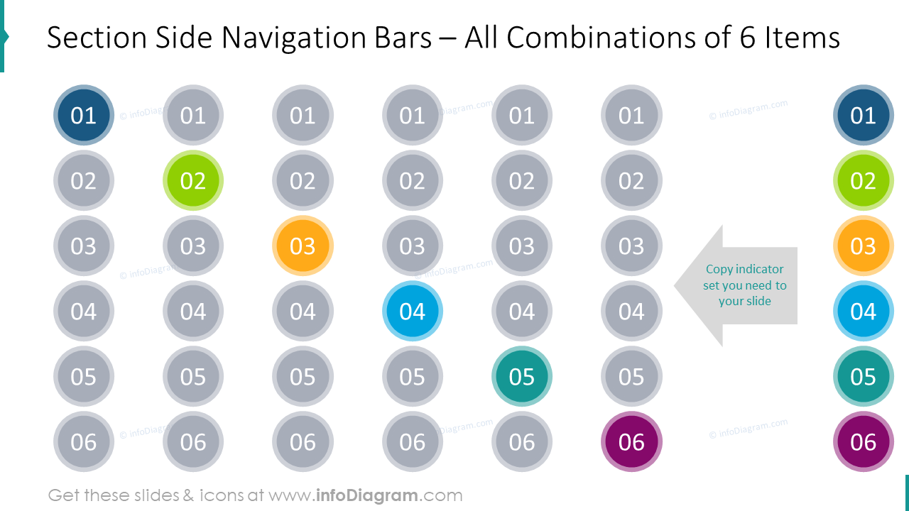 Section side navigation bars for 6 items