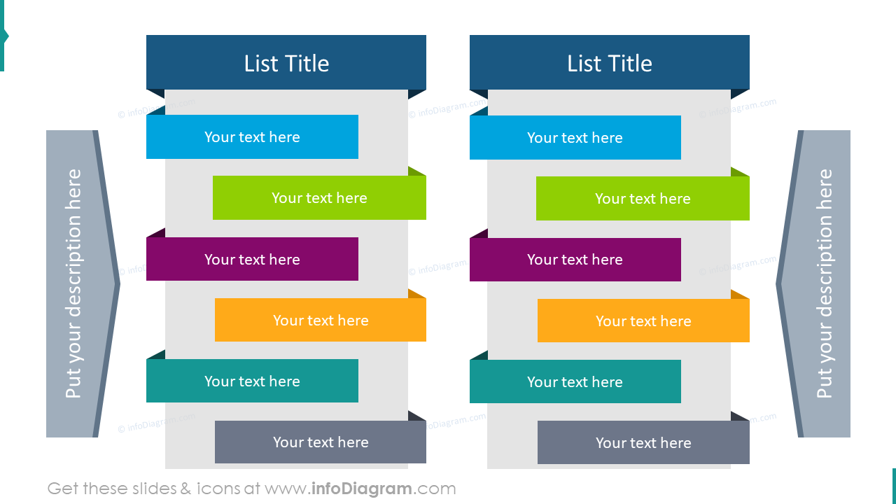 Flat ribbon comparison list for 12 items and 2 columns