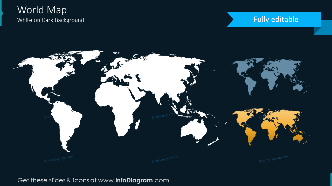 world map white on dark slide powerpoint clipart