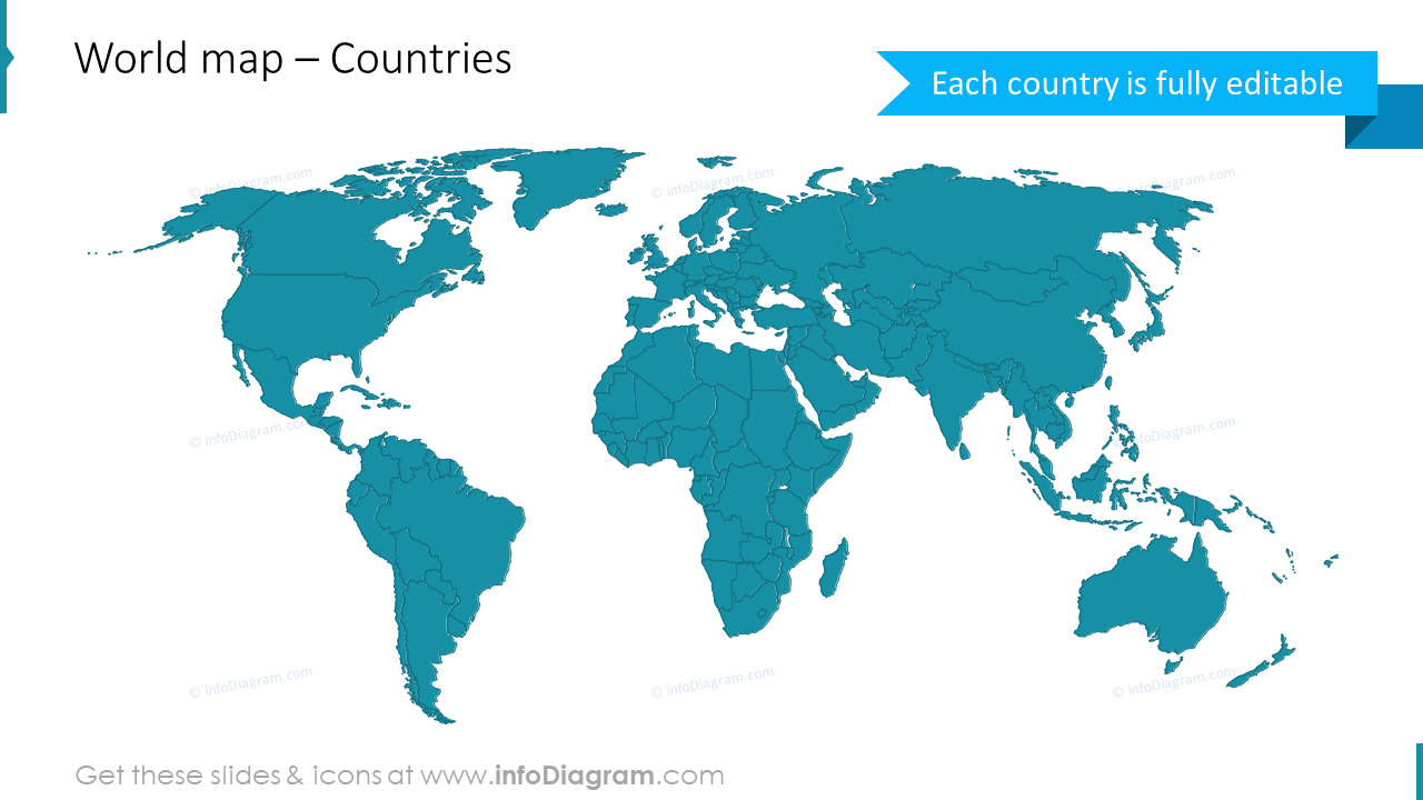 world countries map powerpoint clipart editable picture