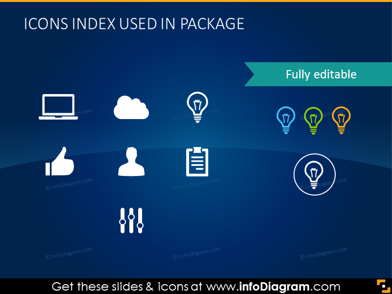 White Icons index: PC, Internet, idea, approve, adjust