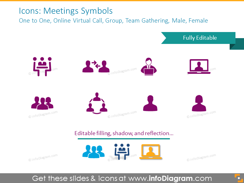 Meetings Symbols​: One to One, Online Call, Group, Team, Male, Female ​