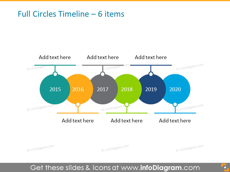 project timeline template  with rounded callouts for 6 elements