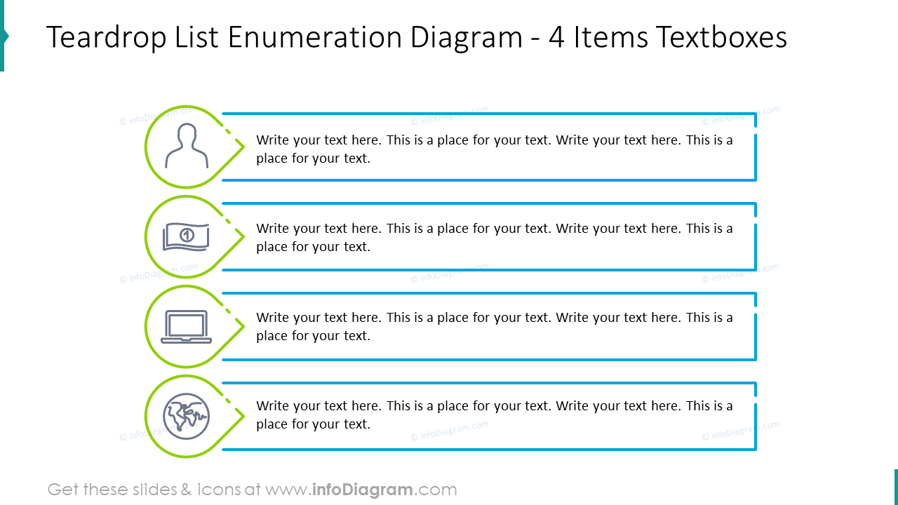 Teardrop list enumeration diagram for four items