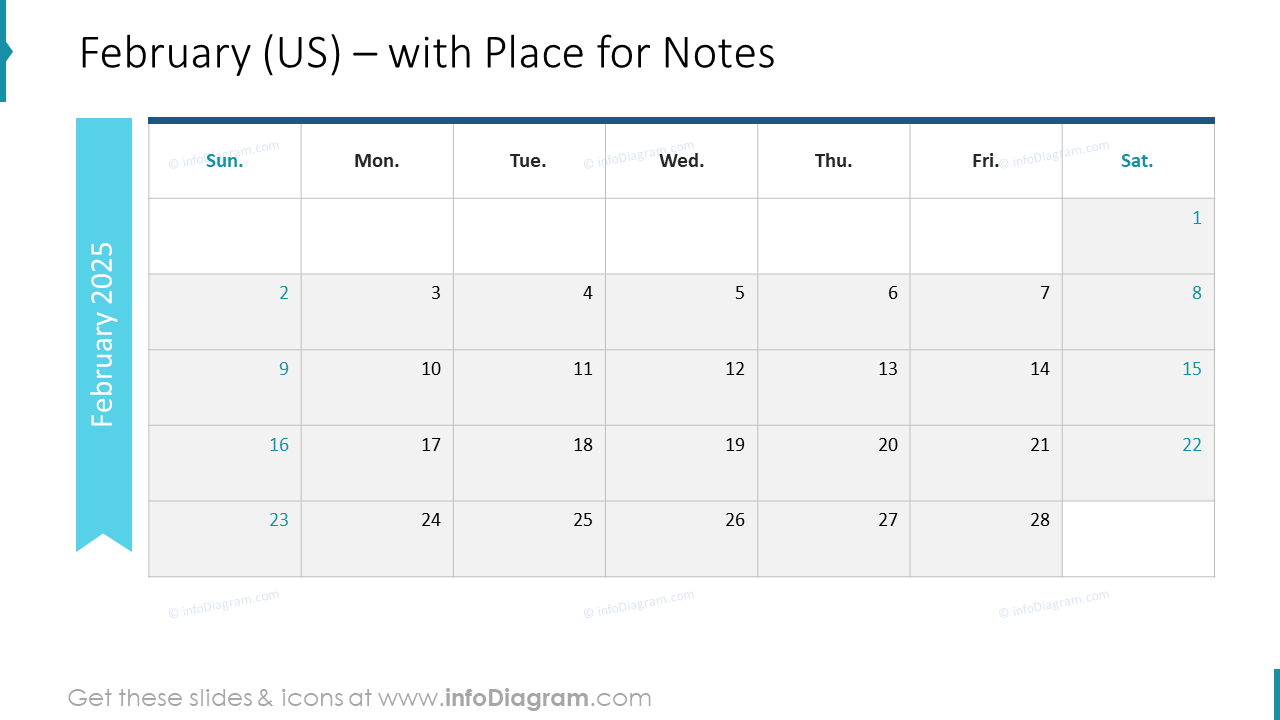 February (US) – with Place for Notes