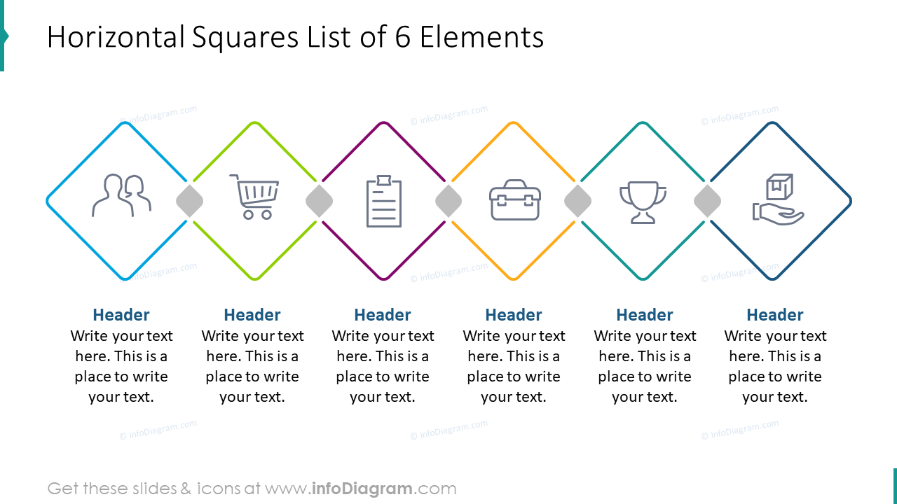 Horizontal hexagon list of six elements