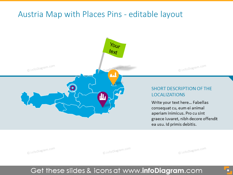 Austria map with location pins