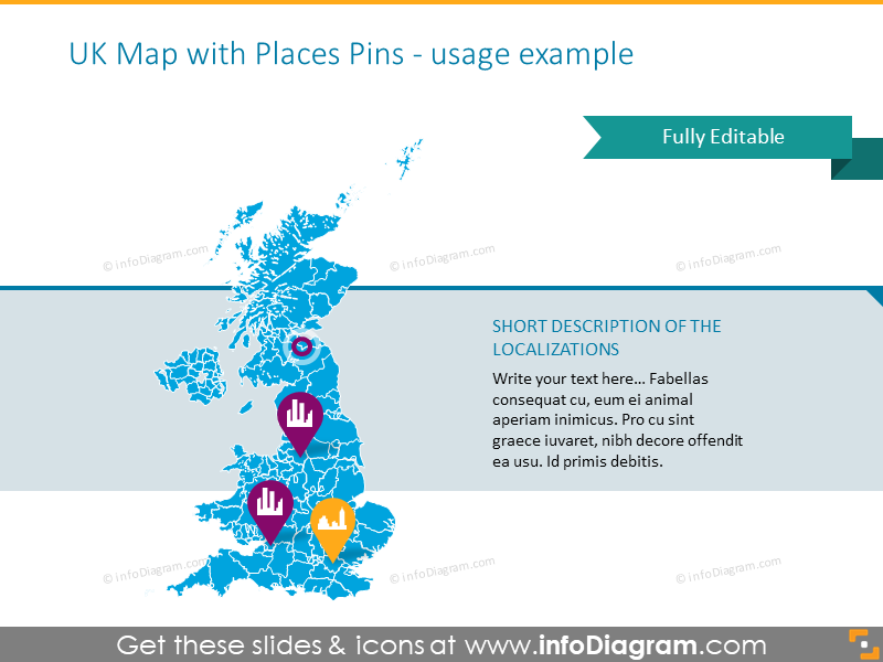 UK map illustrated with places pins