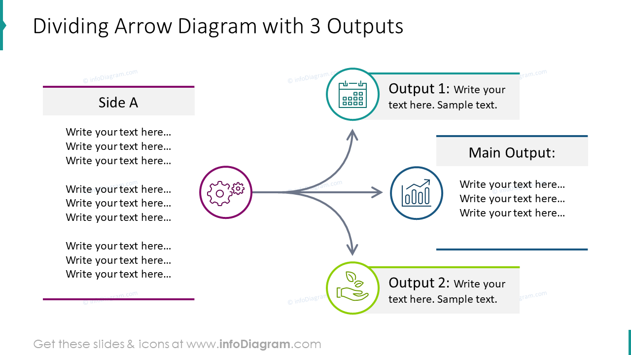 Dividing arrow infographics for 3 outputs