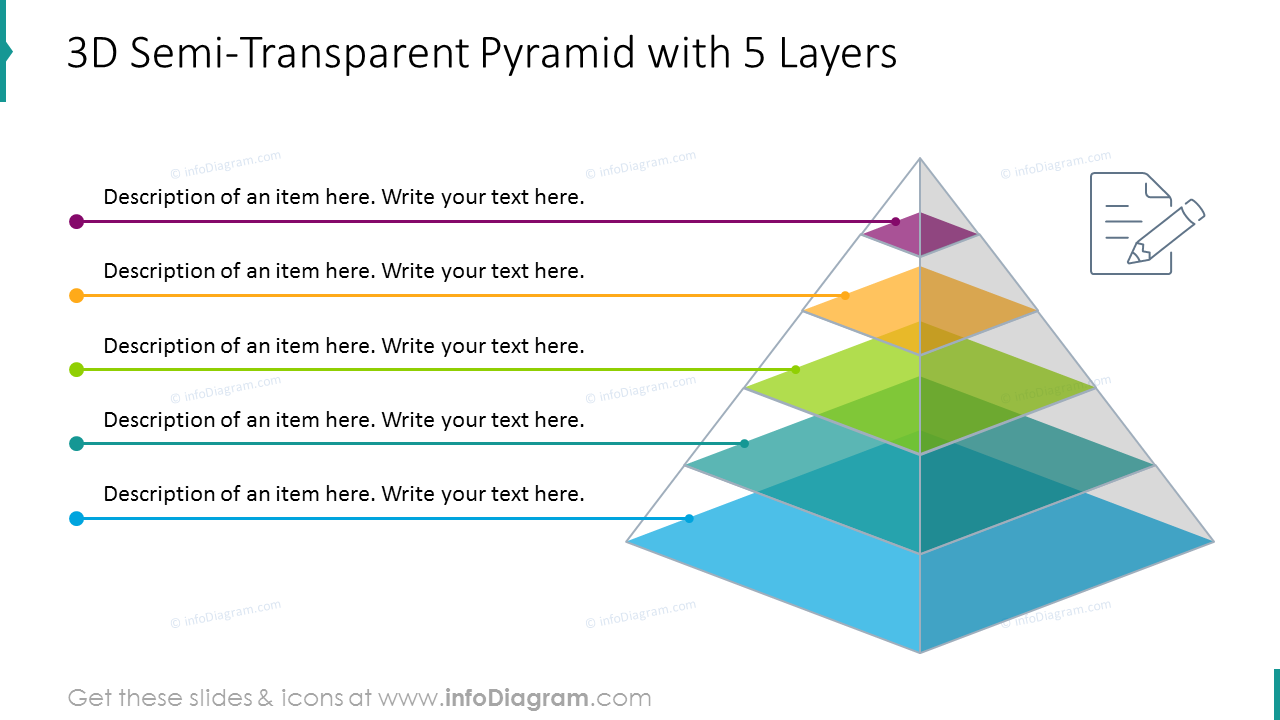 3D semi-transparent pyramid with five layers