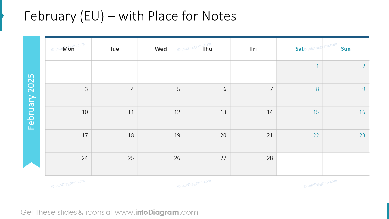 February (EU) – with Place for Notes