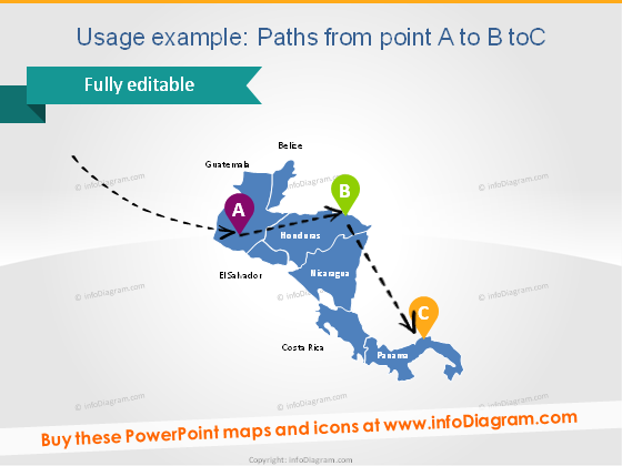 traveling central america map path dotted line powerpoint