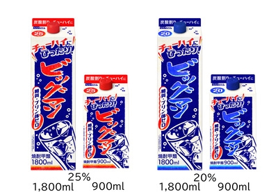 甲類焼酎「ビッグマン」シリーズの1,800mlパック、900mlパックが炭酸