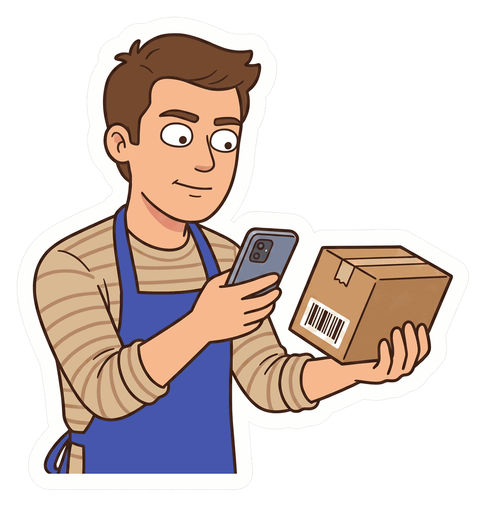 A FastQuery team member scanning a product barcode with the phone camera