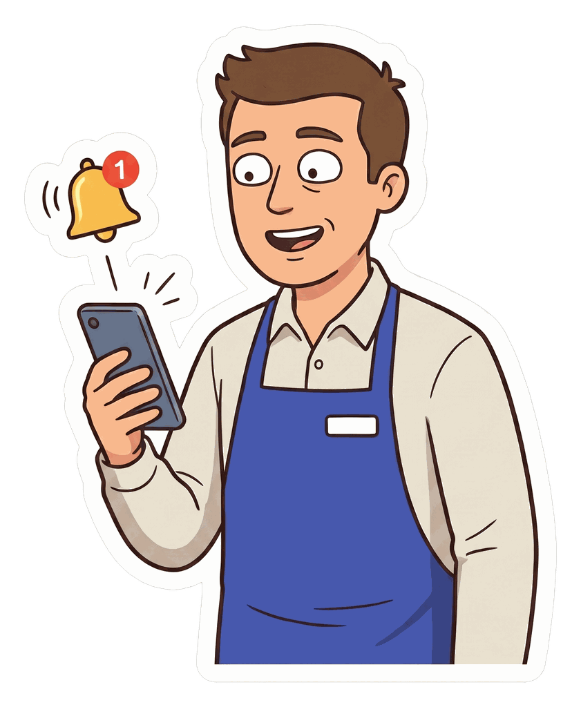 A FastQuery team member glancing at a notification that just arrived on the phone