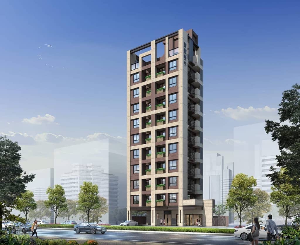 新富雙宇建案外觀，現代設計與周圍環境融合，展現三重區的生活機能。