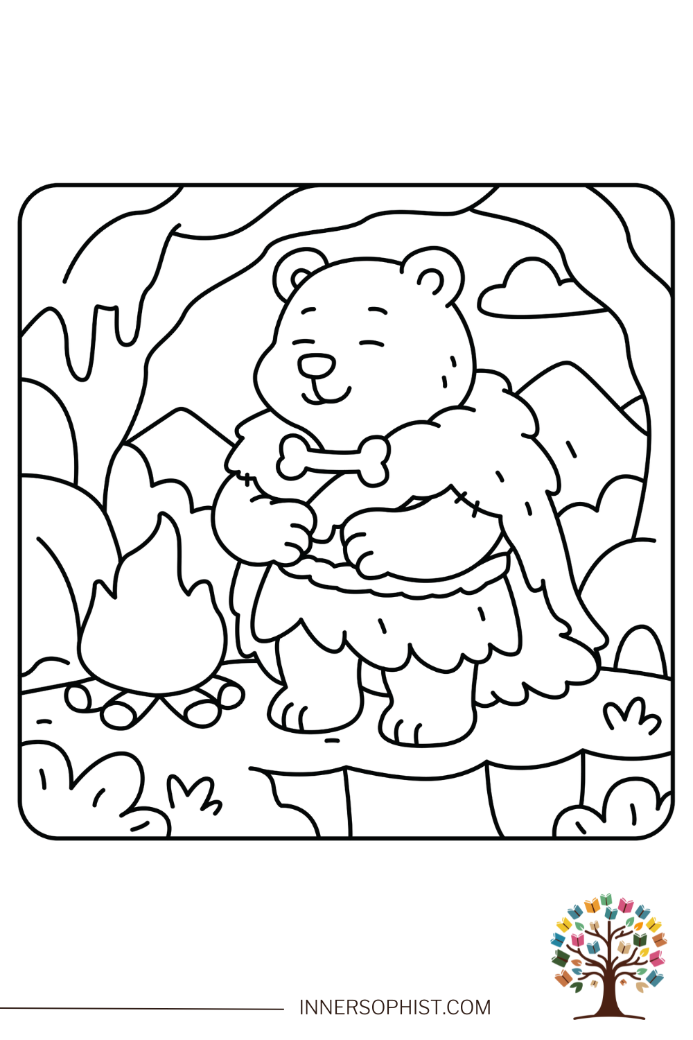 Bear in Cave Coloring Page