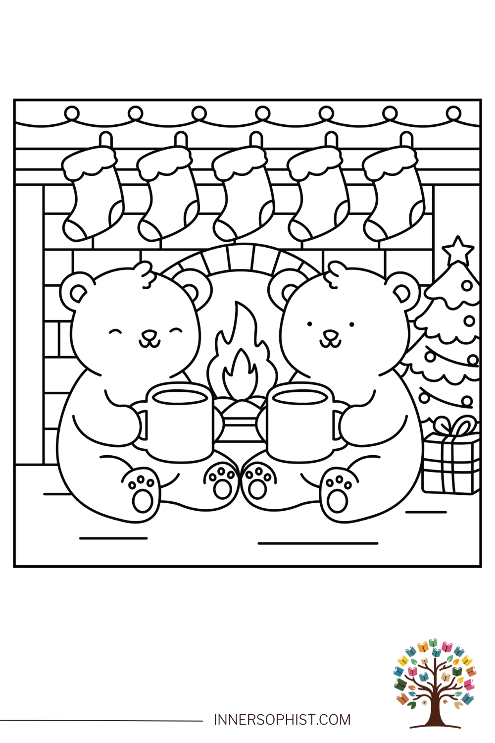 Bears by the Fireplace Coloring Page