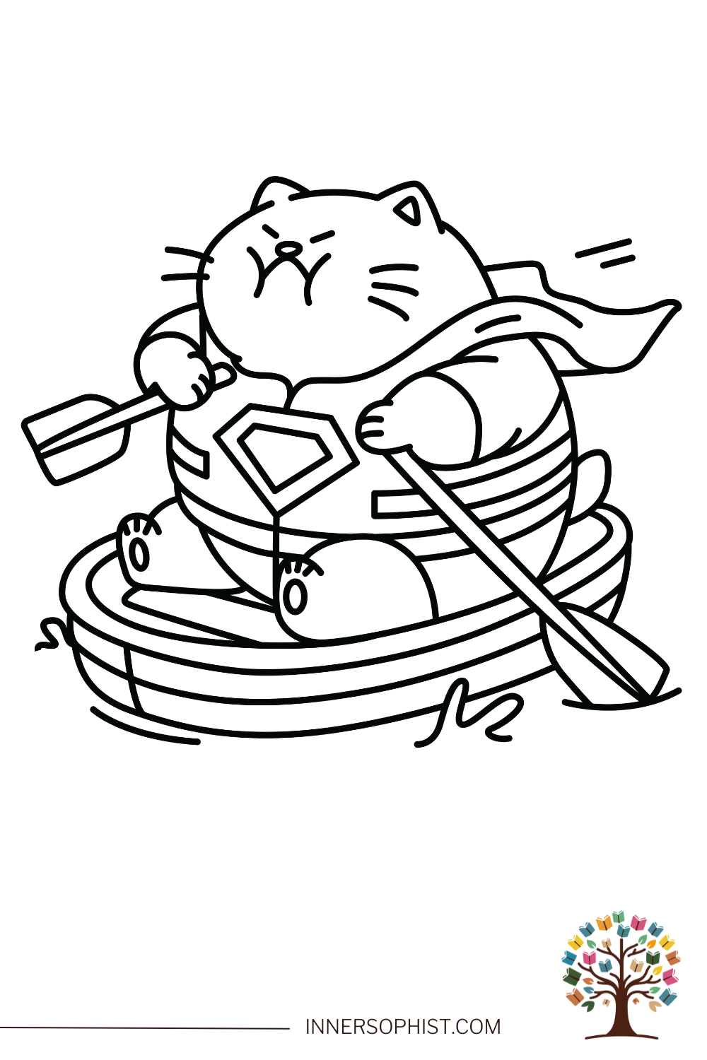 Cat Rowing a Boat Coloring Page