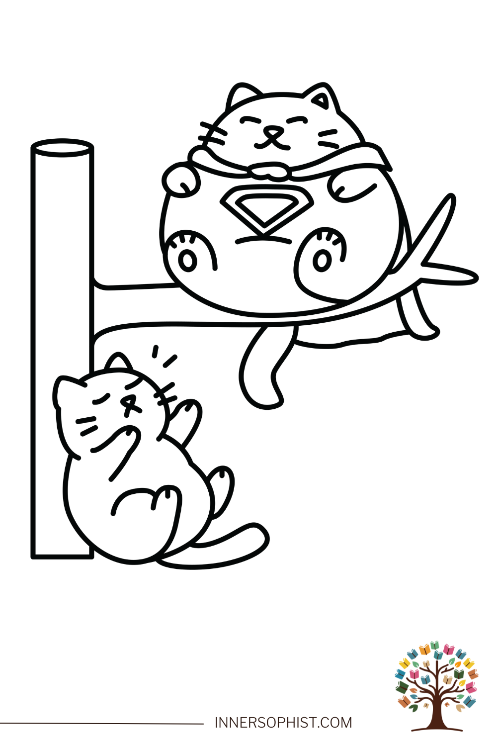 Cat Saving Friend Coloring Page