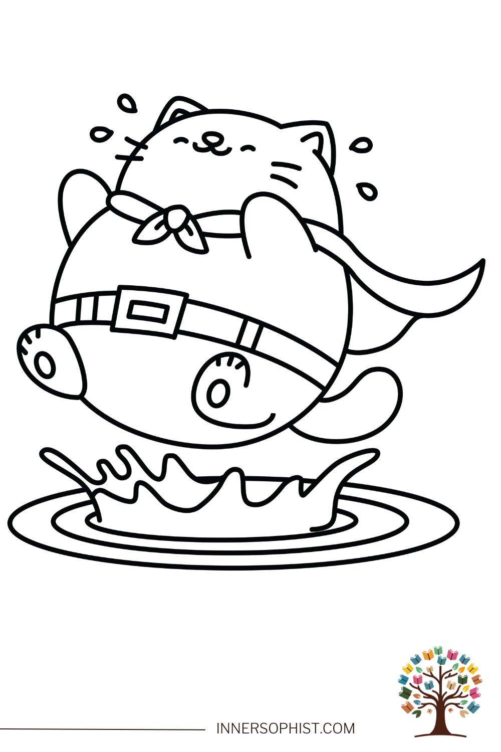 Cat Splashing Water Coloring Page