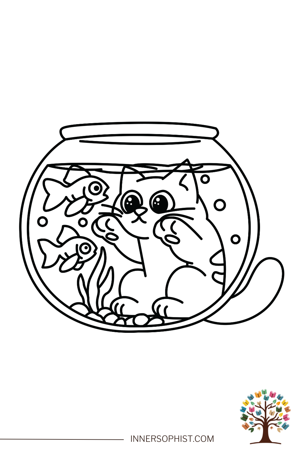 Cat Looking at Aquarium - Coloring Page