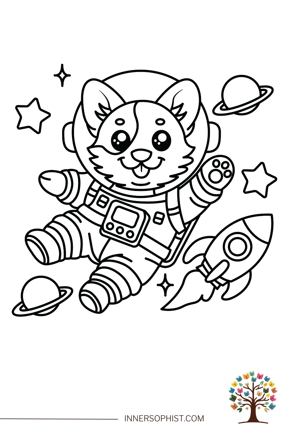 Corgi in Space - Coloring Page