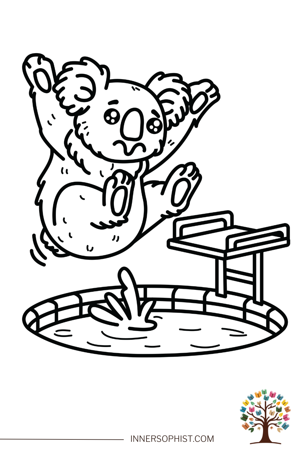Diving Koala - Coloring Page