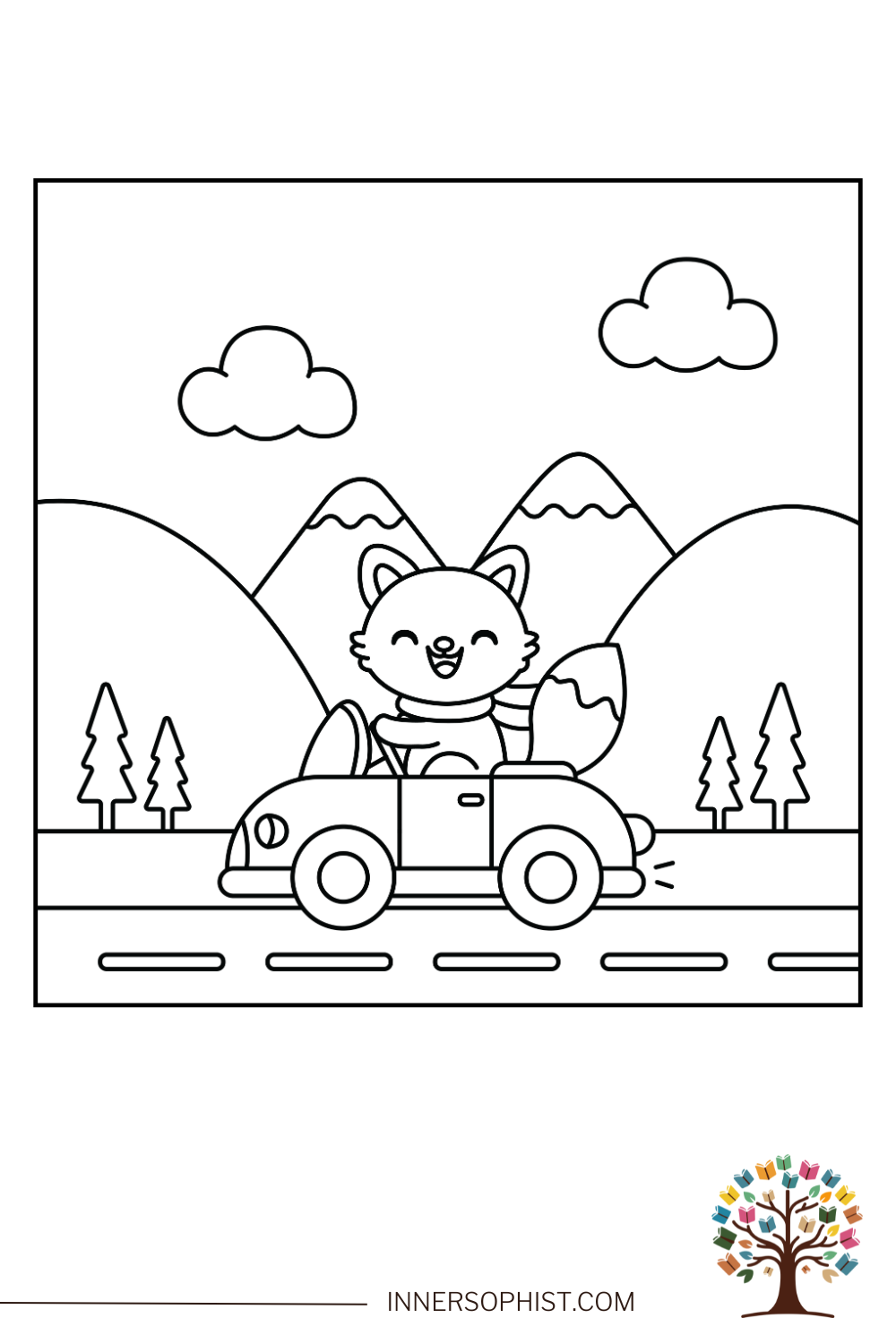 Fox Driving Car Coloring Page