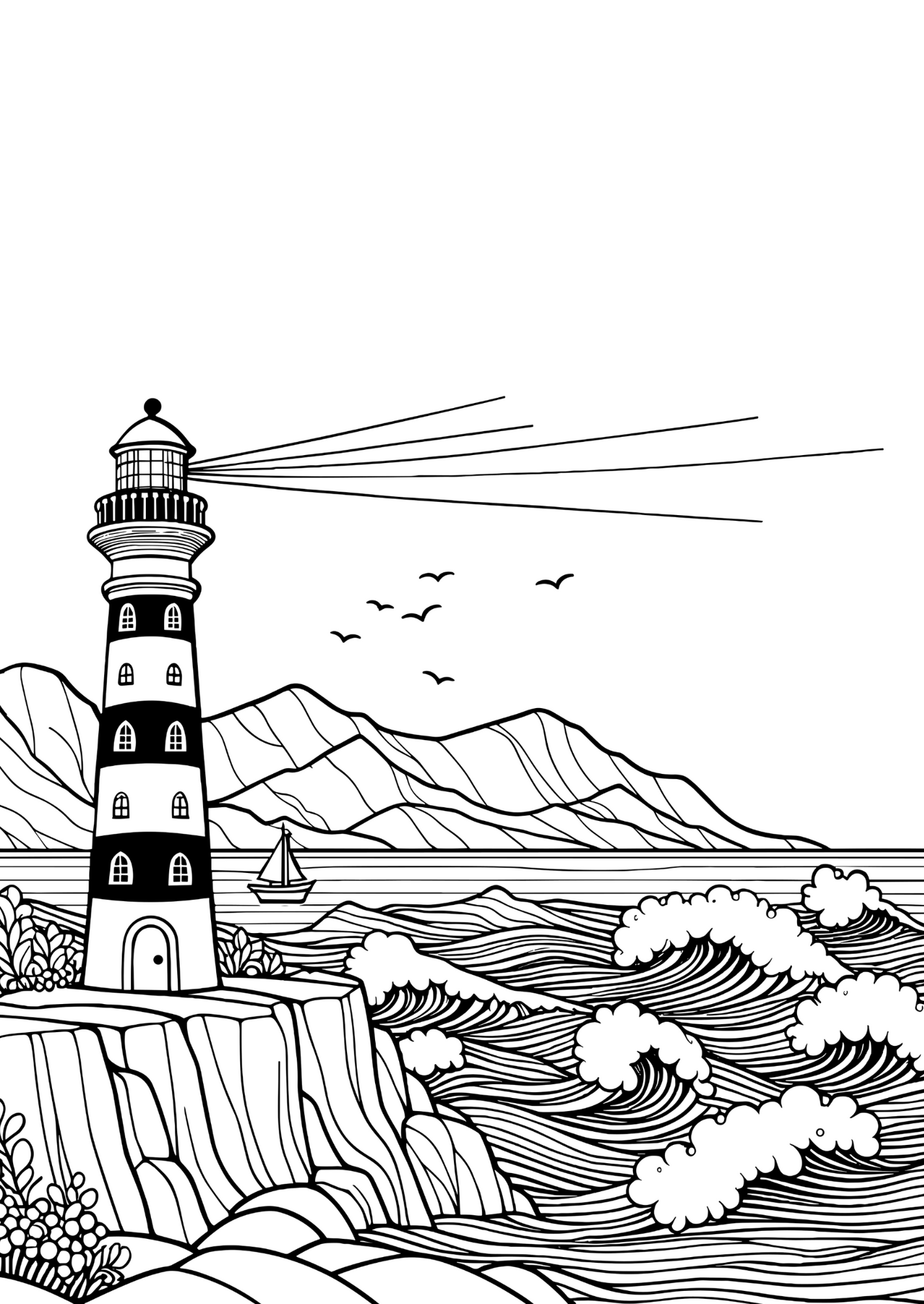 Lighthouse Scene Coloring Page