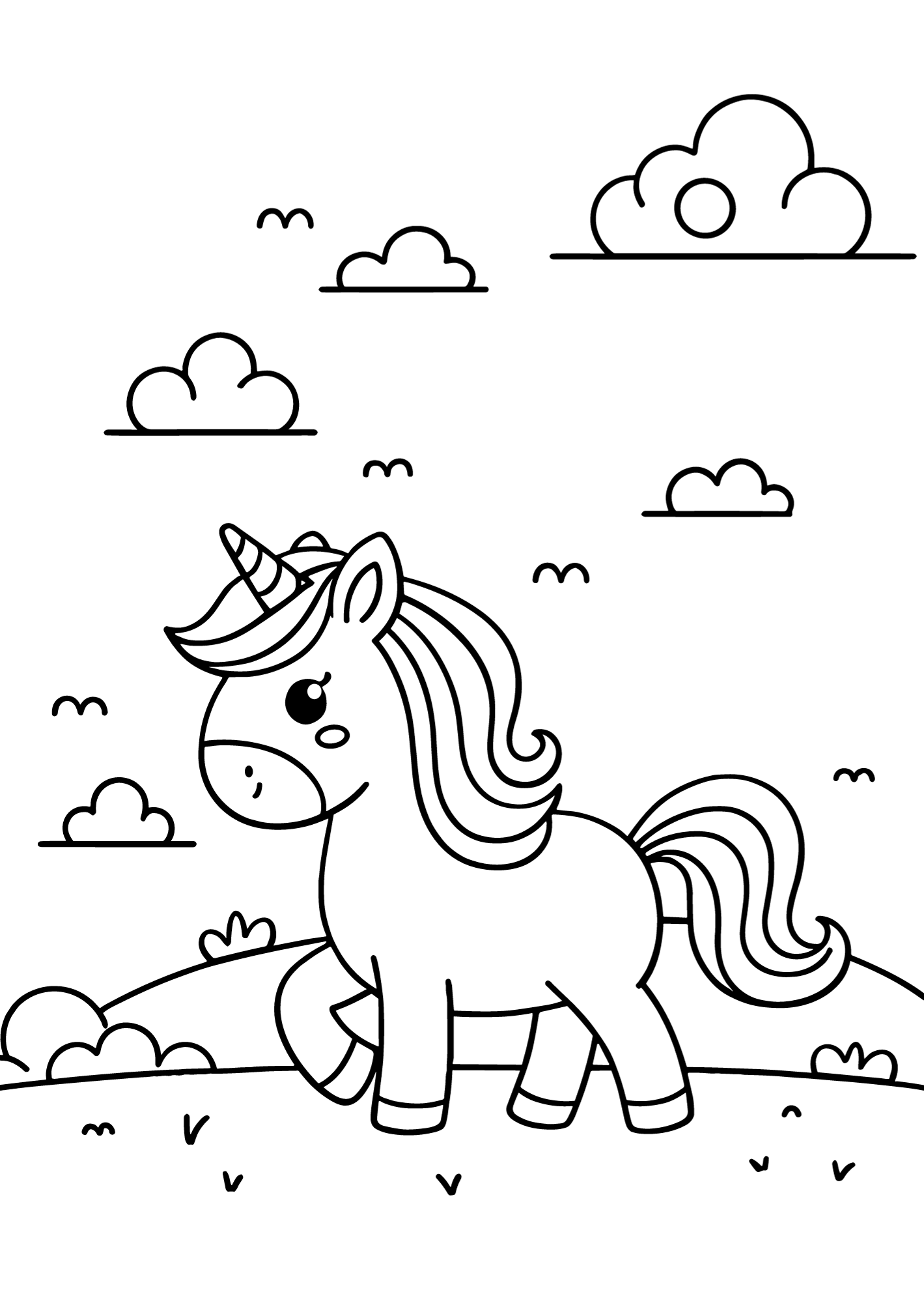 Simple Unicorn - Coloring Page