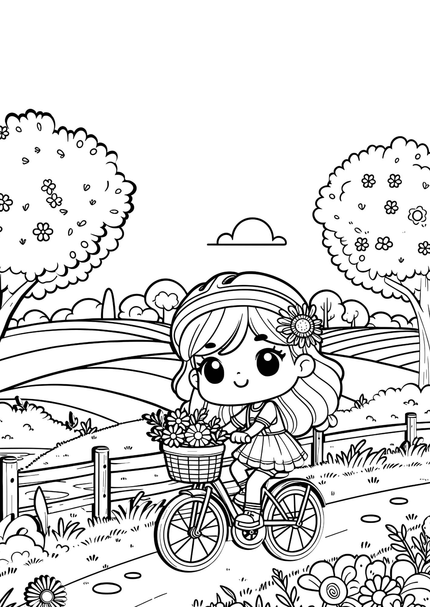 Springtime Biking - Coloring Page