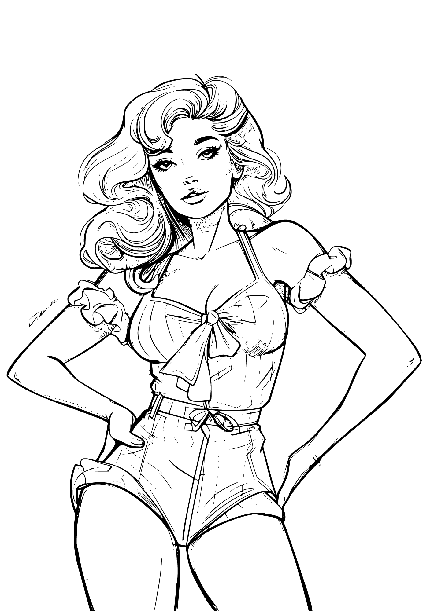 Stylish Pin-Up Lady Coloring Page
