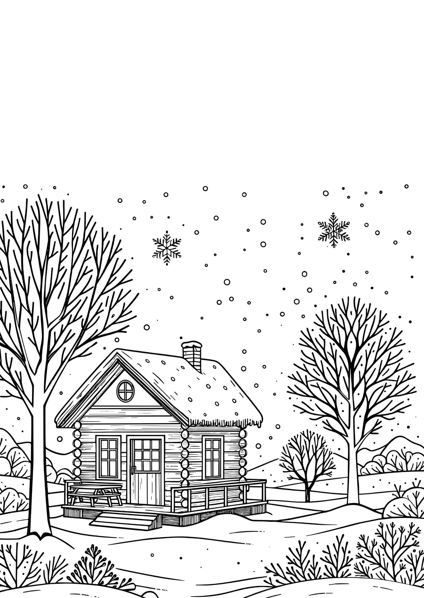 Winter House Coloring Page