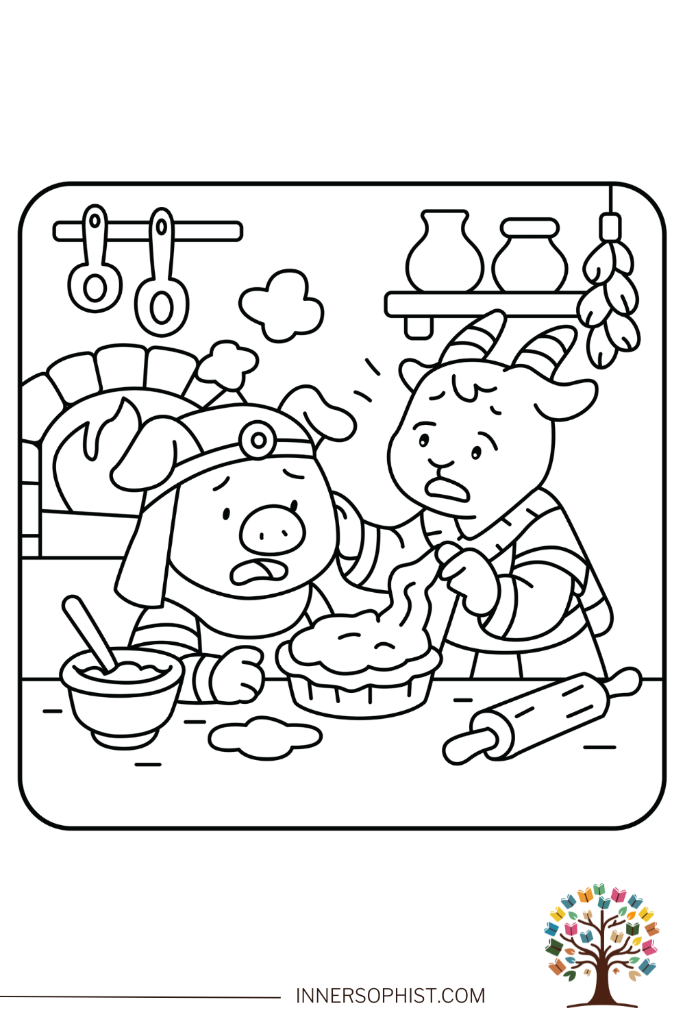 Goat and Pig Baking Coloring Page