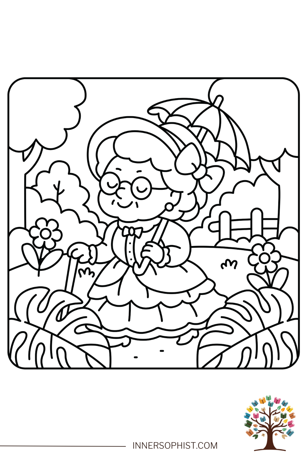 Grandma with Parasol Coloring Page
