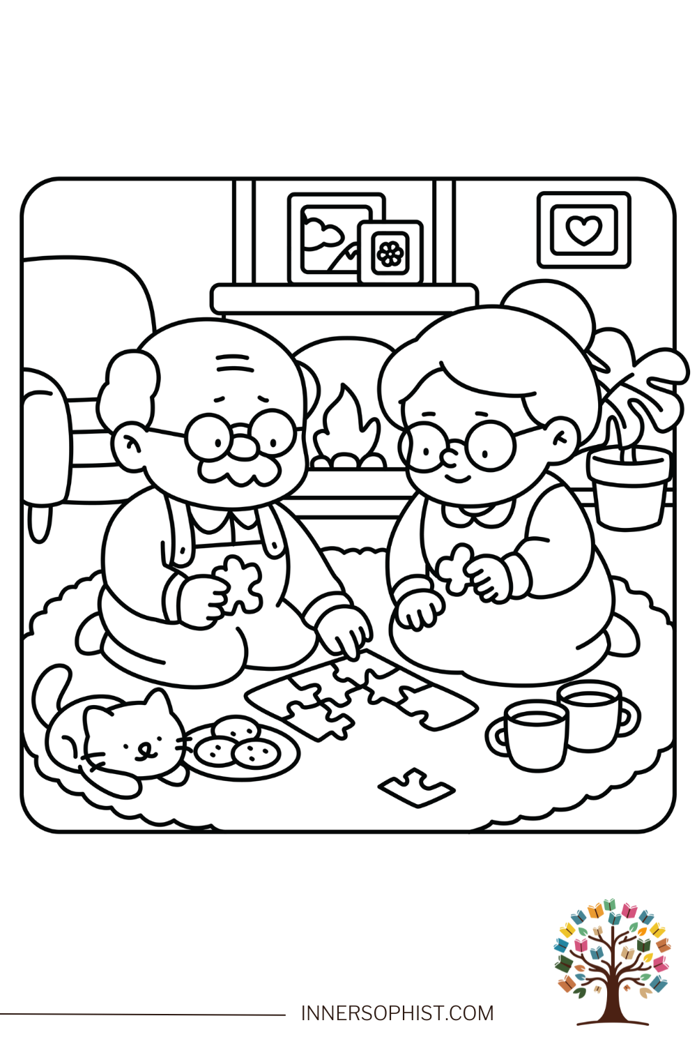 Grandparents Doing Puzzle Coloring Page