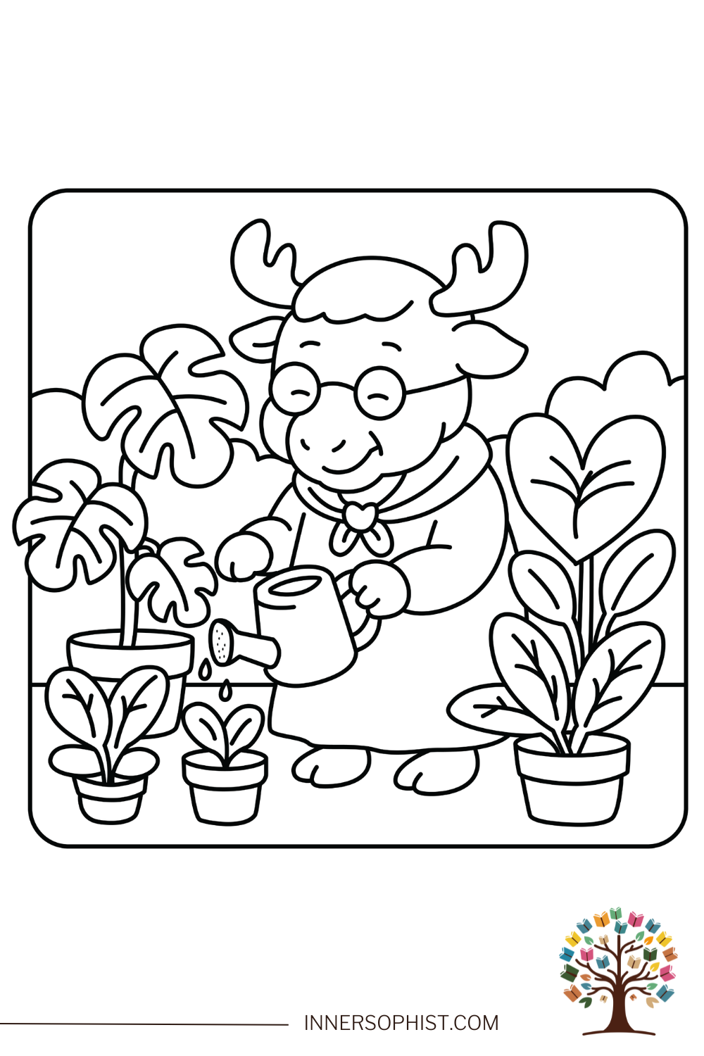 Moose Watering Plants Coloring Page