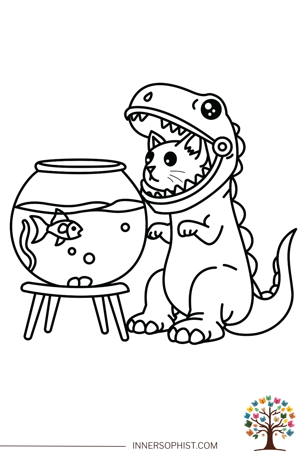 T-Rex Dinosaur Costume Cat - Coloring Page