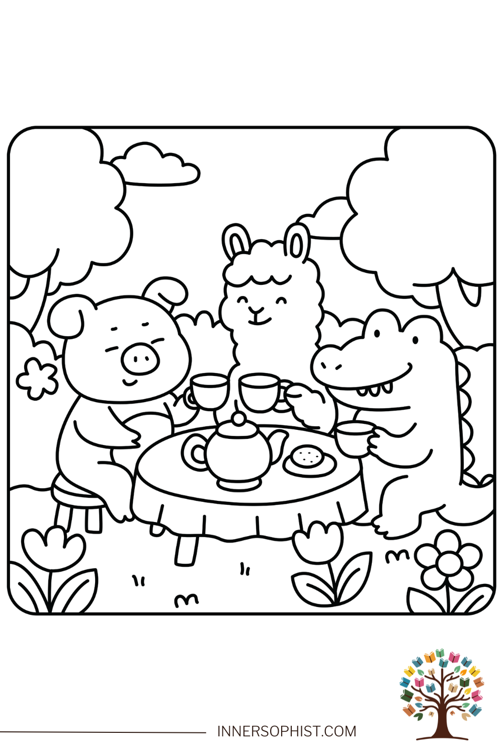 Tea Party with Animals - Friendship Garden Coloring Page