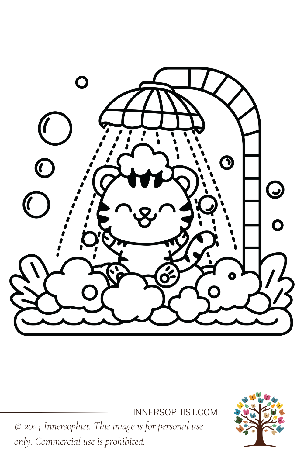 Tiger in Shower - Coloring Page
