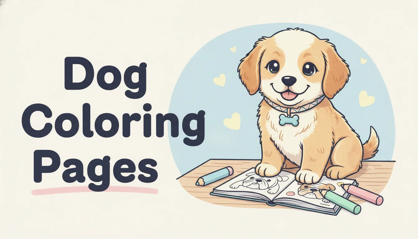 Free dog and puppy coloring pages for kids and adults - cute cartoon puppies, popular dog breeds, playful dogs, and realistic dog portrait printable collection
