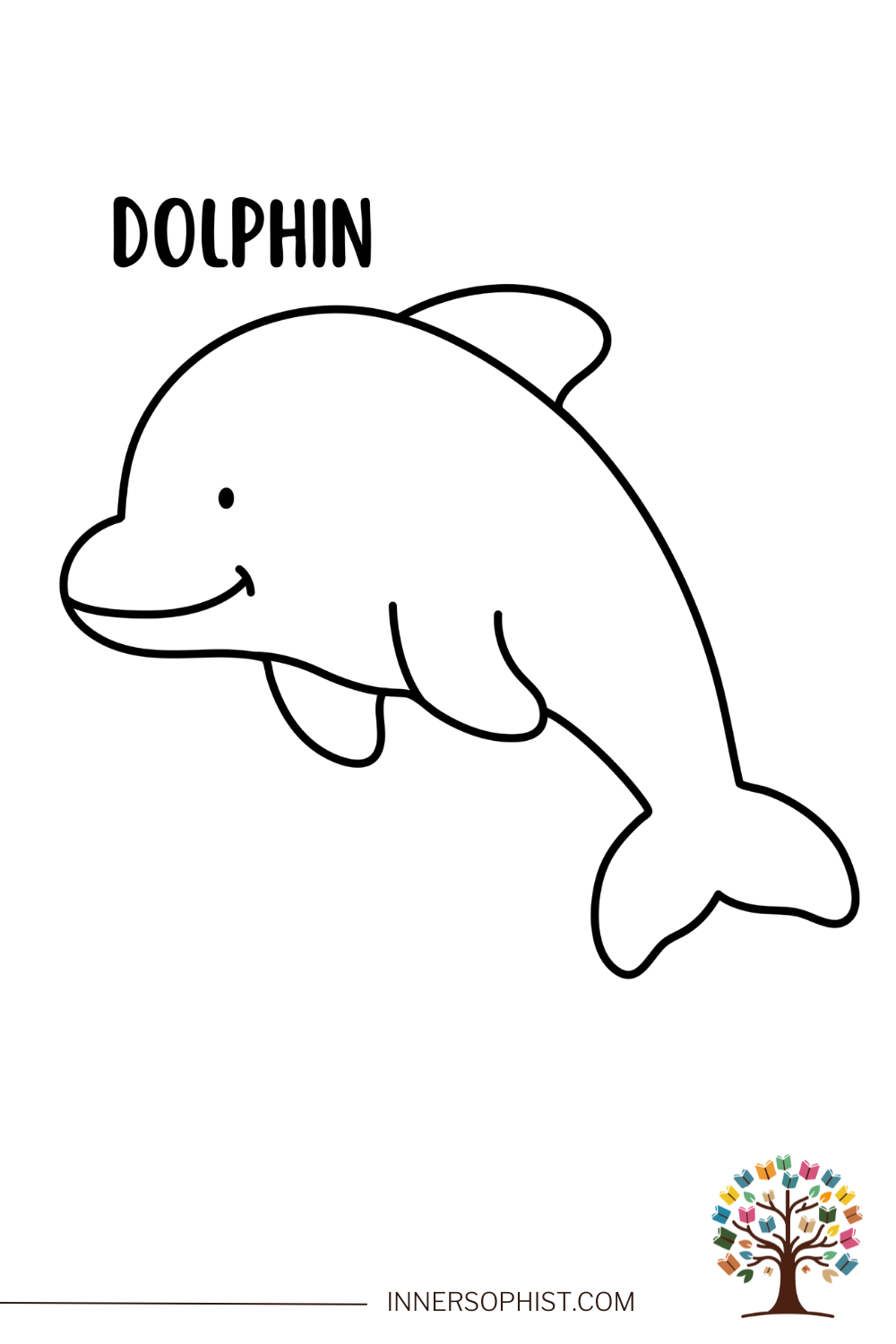 A cute cartoon dolphin with a smile - free printable coloring page for kids