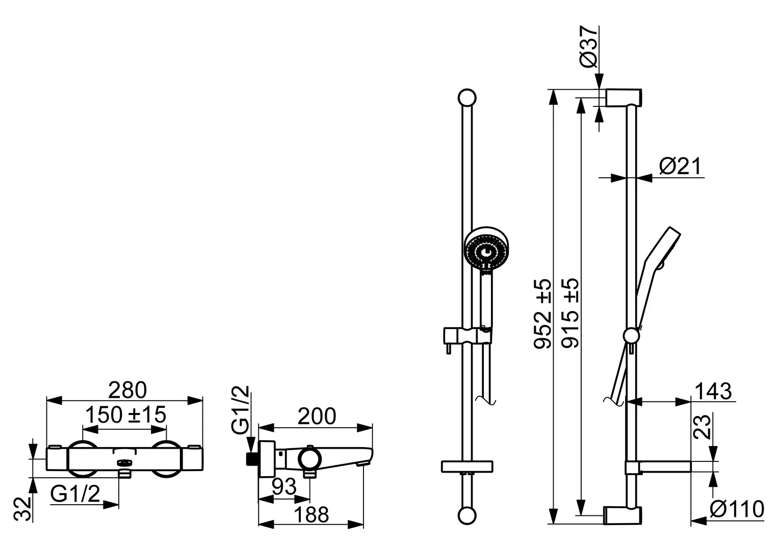 48102131 | Bath and shower faucet with shower set | HANSAPRISMA ECO | HANSA