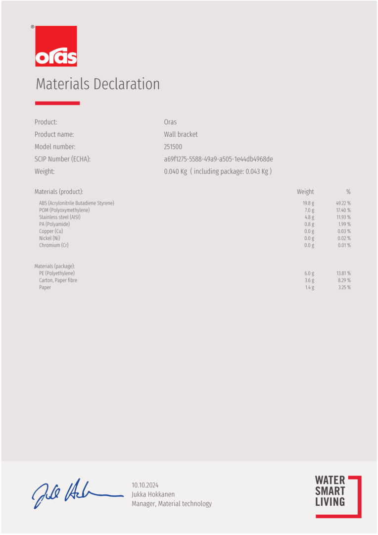 Approval/Declaration Materials Declaration