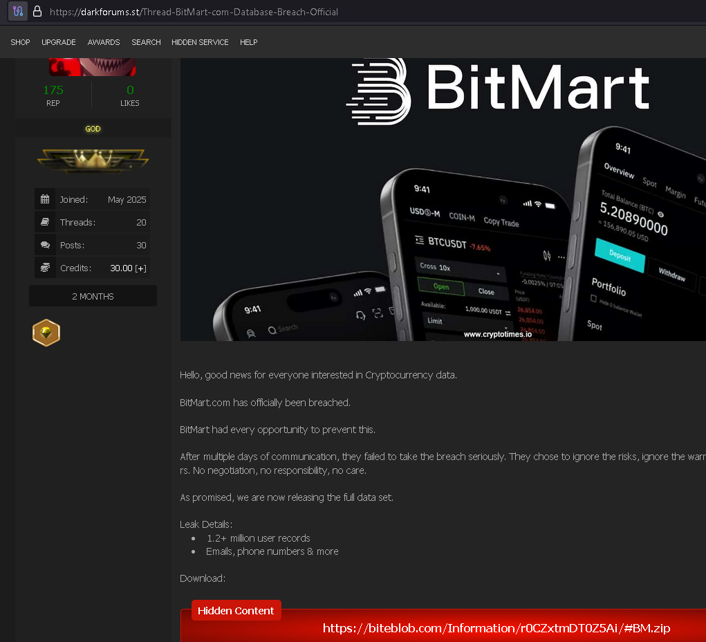 BitMart Database Breach: 1.2M Records Leaked | InsecureWeb