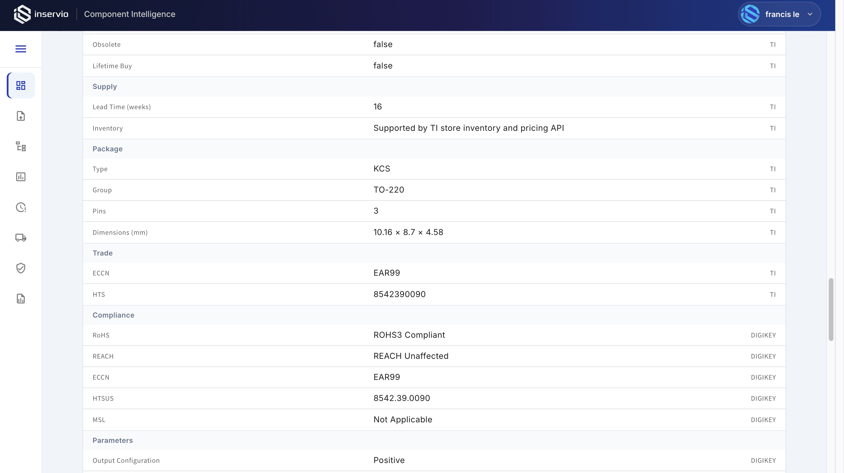 Component Risk Table Dashboard