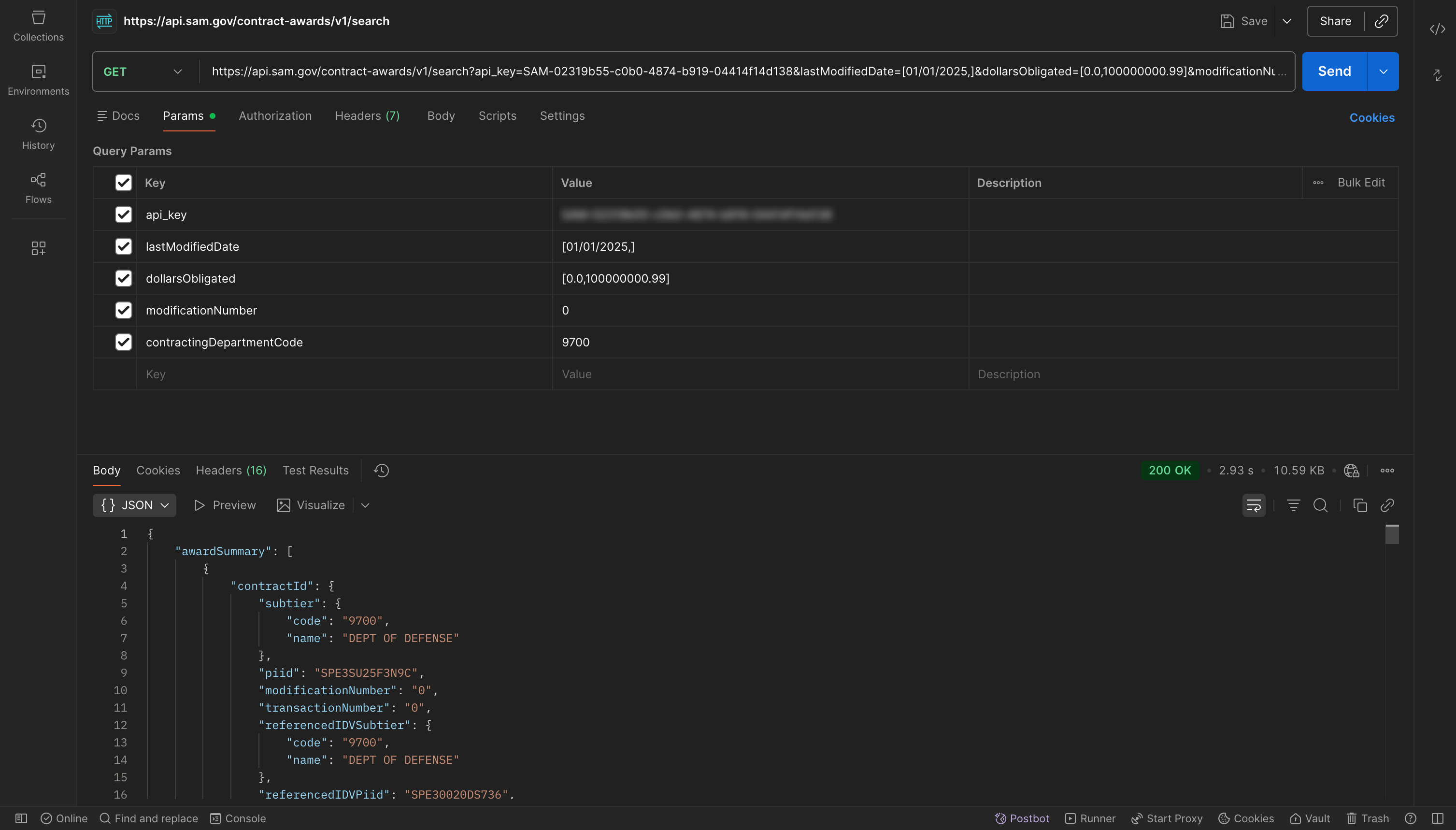 Contract Awards API Example