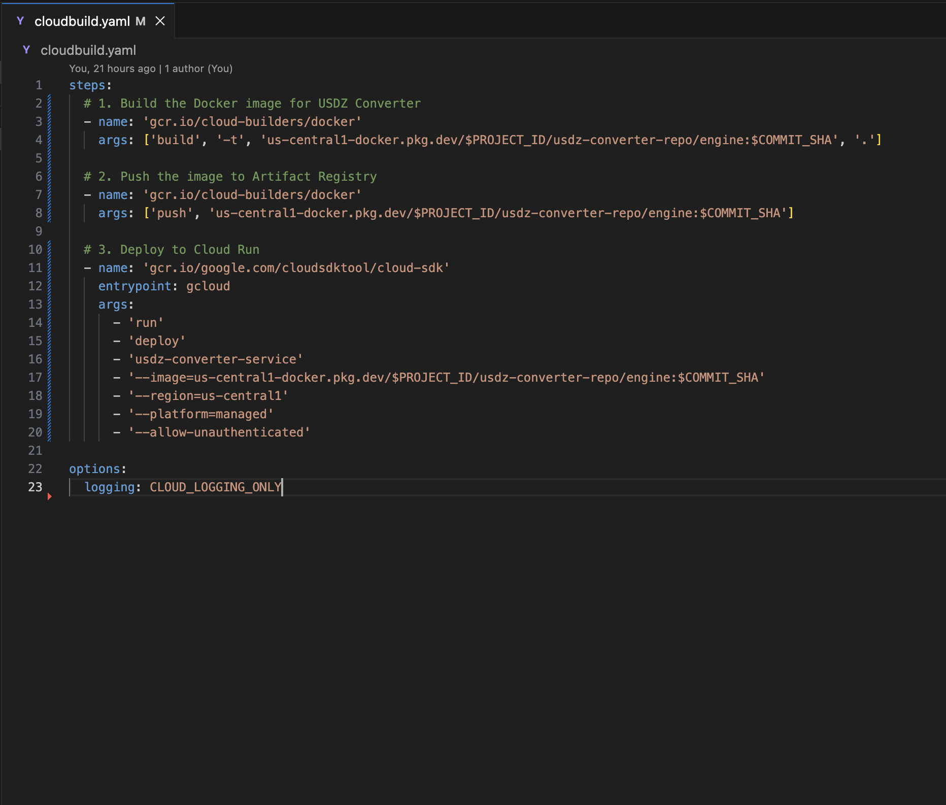 Cloud Build and Docker Code Configuration
